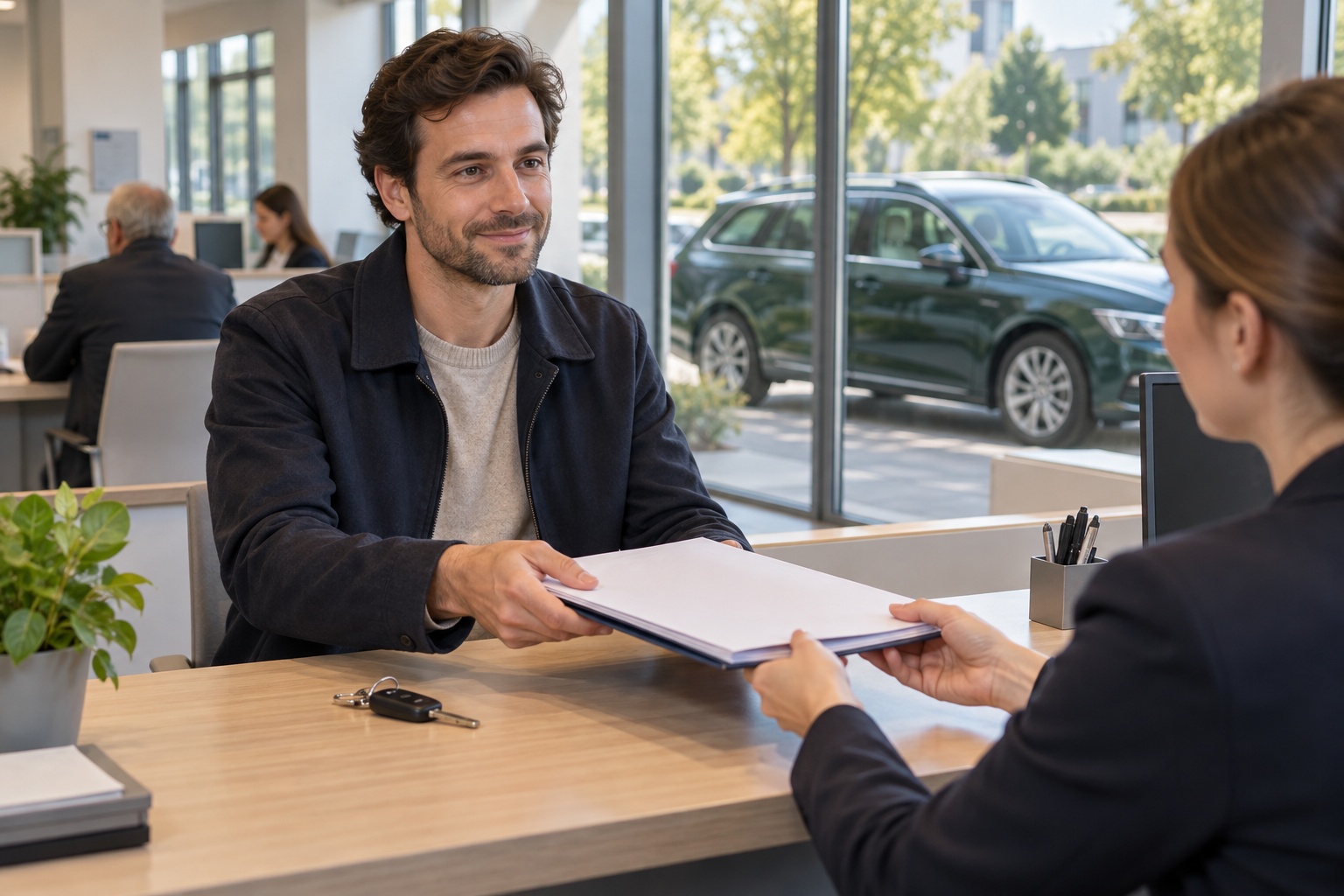 Illustration d'un dossier remis pour l'immatriculation d'une voiture importée