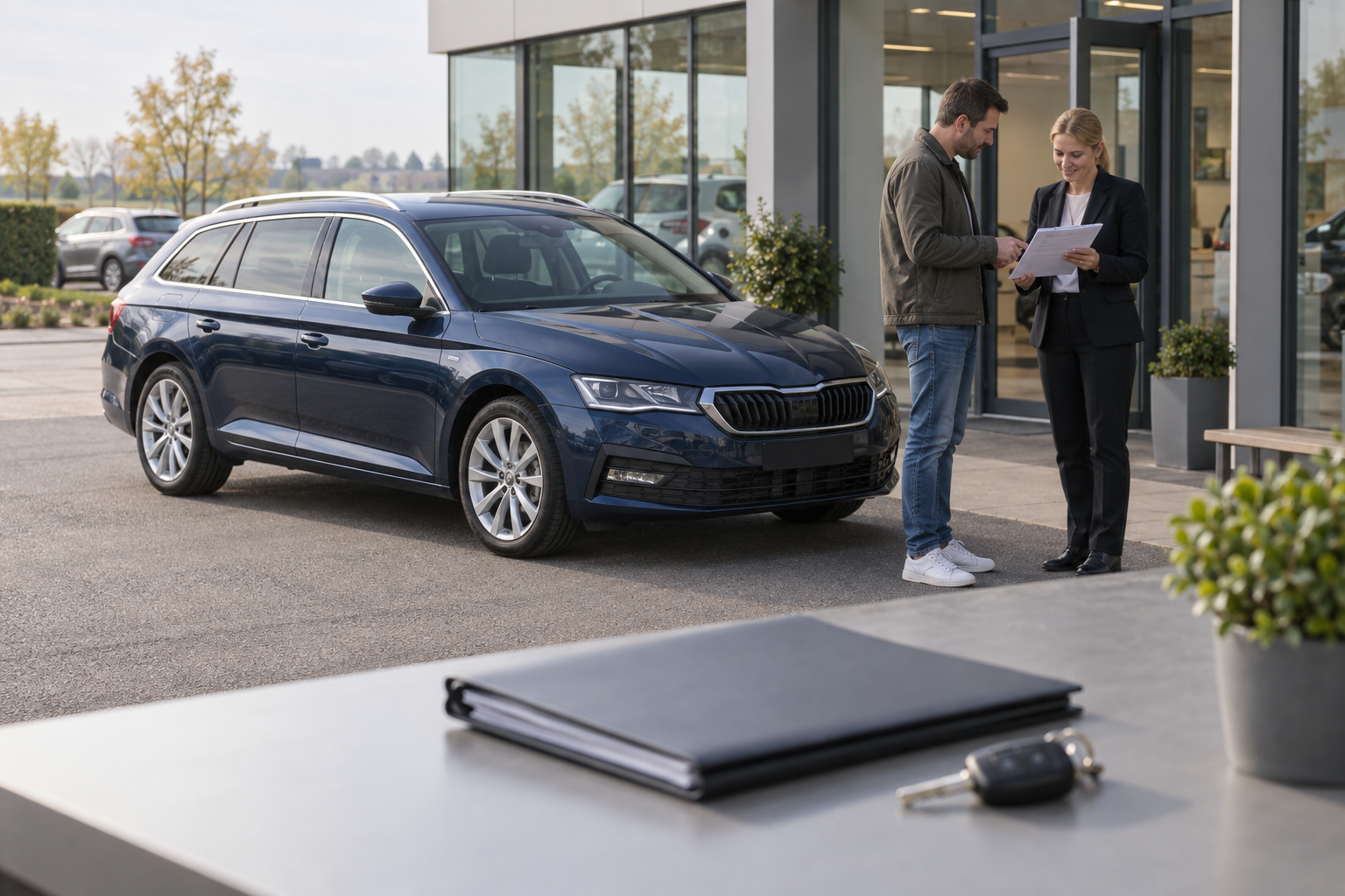 Illustration de la remise des documents d'une voiture importée