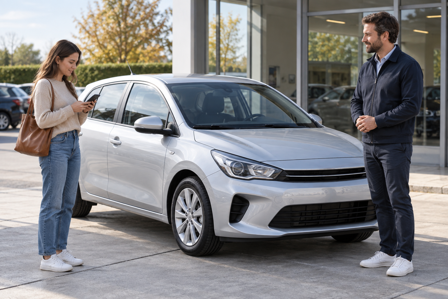 Illustration d'une personne examinant une assurance temporaire près d'une voiture
