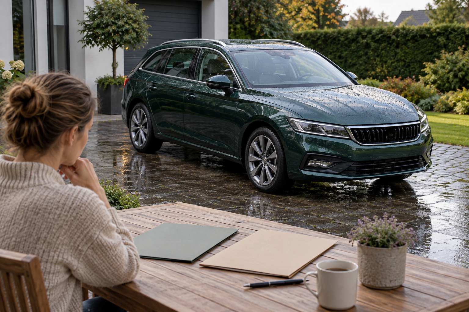 Illustration d'une personne comparant des formules d'assurance auto