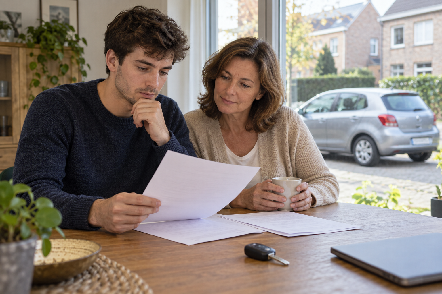 Jeune conducteur préparant un dossier d'assurance