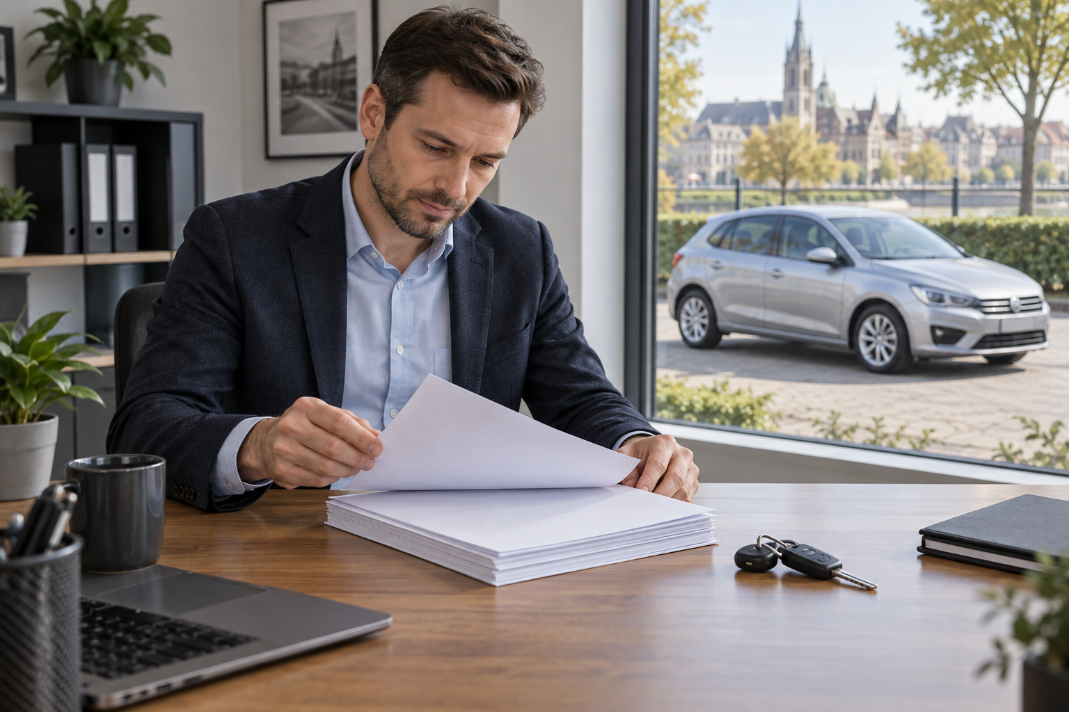 Documents vierges et voiture pour un leasing d'entreprise