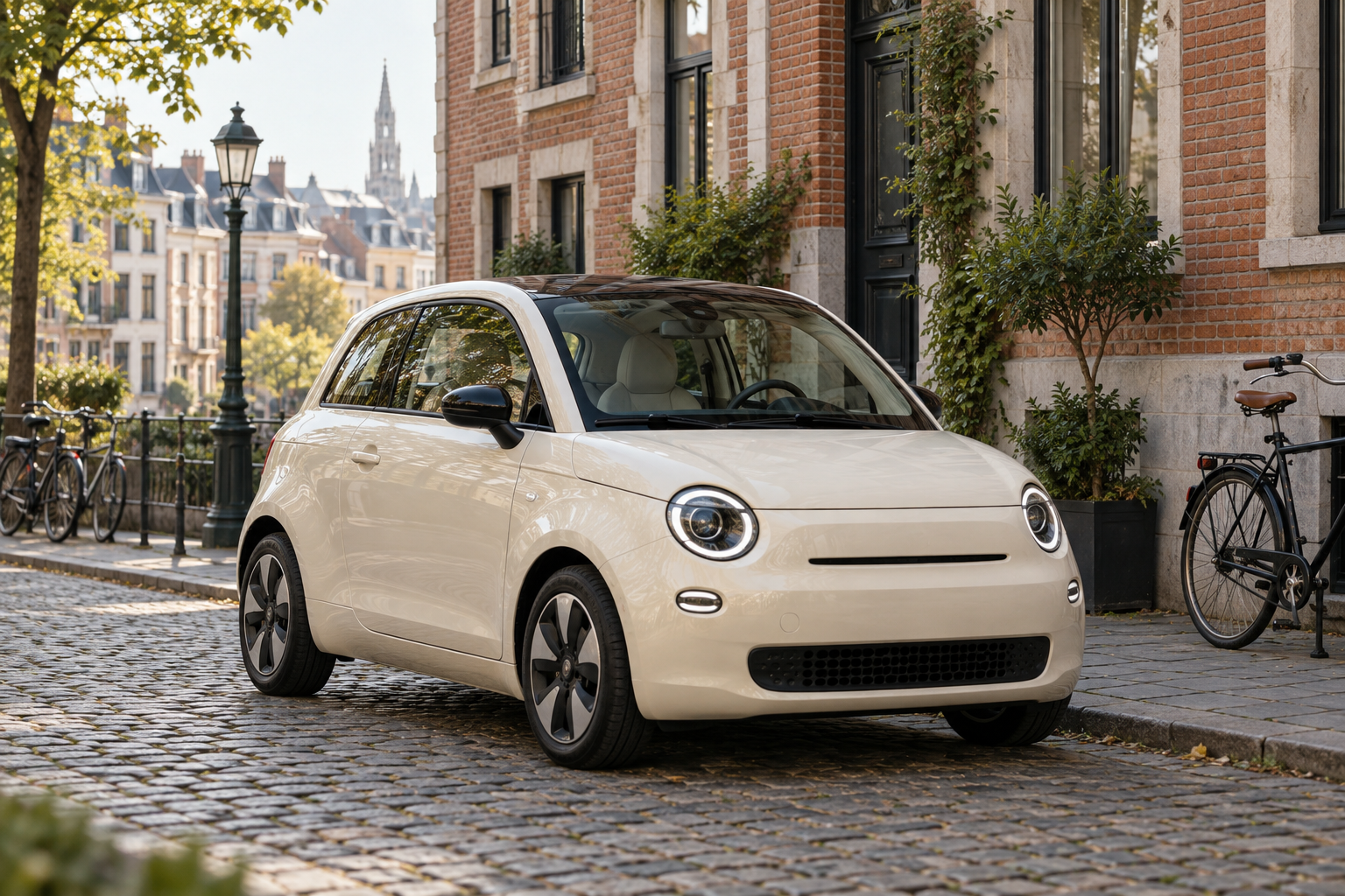 Illustration de citadine inspirée de la Fiat 500e